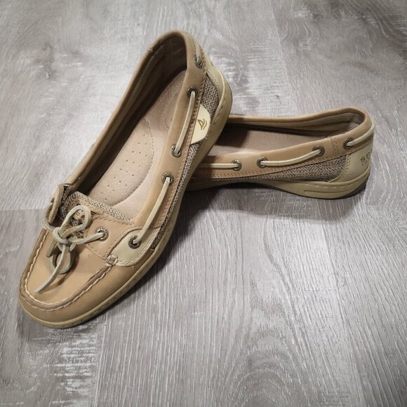 Sperry Top-Sider Ladies Size 7M Tan & Beige Leather & Synthetic Upper Boat Shoes - Picture 1 of 8